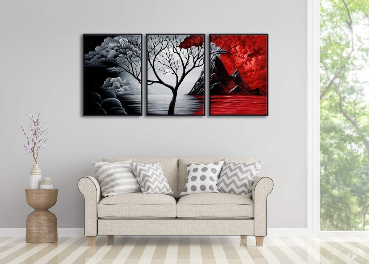 Wieco Art The Cloud Tree 3 Panels Modern Giclee Canvas Prints Artwork Abstract Seascape Paintings Reproduction Sea Beach Pictures Printed on Canvas Wall Art for Home Decorations Wall Decor