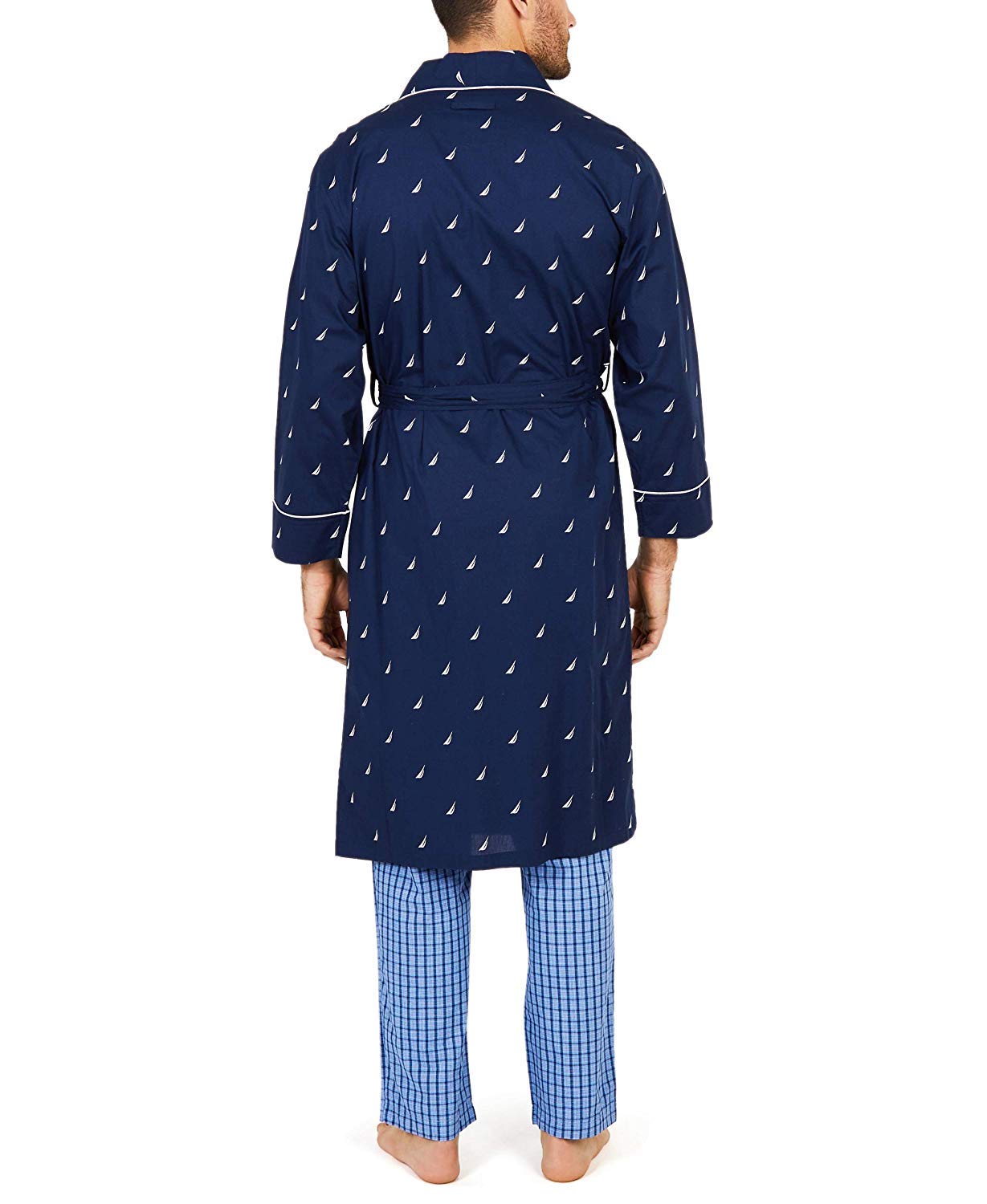 Nautica mens Long-sleeve Lightweight Cotton Woven-robe Bathrobe