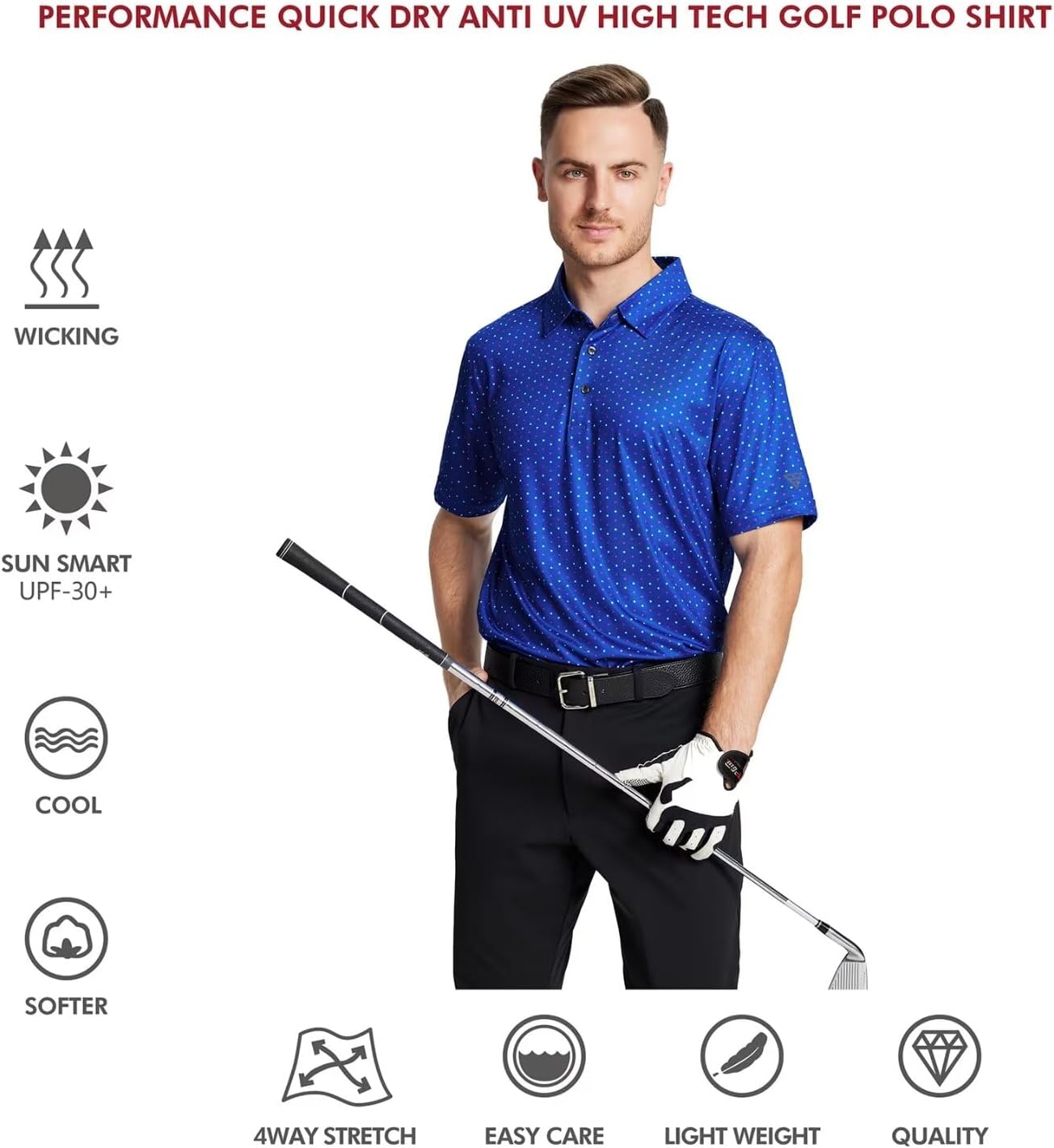 Men's Golf Polo Shirts Short Sleeve Striped Performance Moisture Wicking Dry Fit Golf Shirts for Men