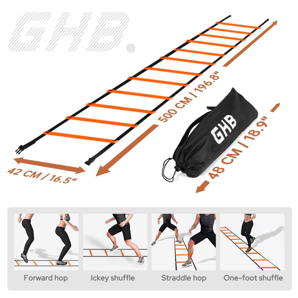 GHB Pro Agility Ladder Agility Training Ladder Speed 12 Rung 20ft with Carrying Bag