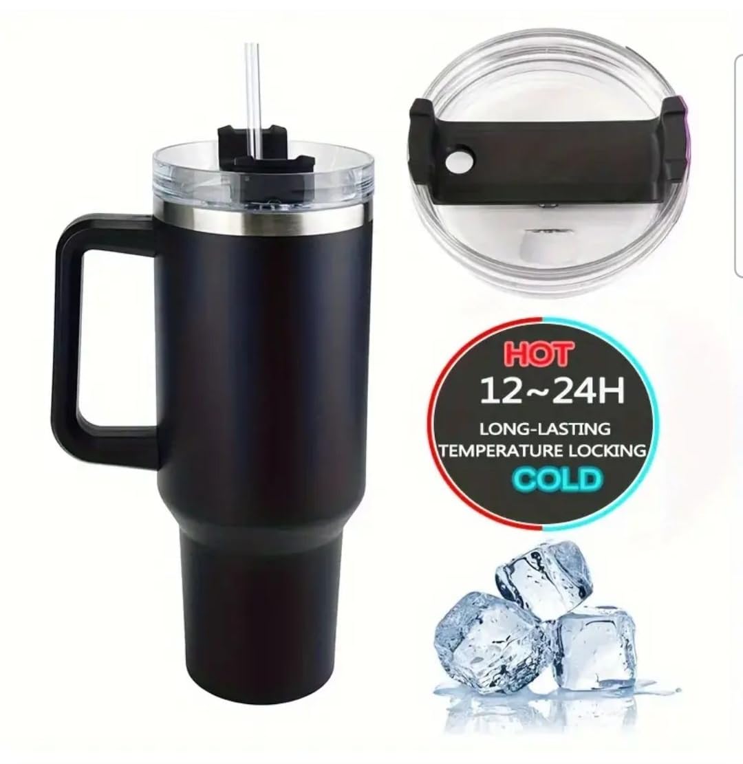 40 oz Tumbler with Handle | Stainless Steel Reusable Vacuum Cup | BPA Free Tumbler with Lid and Straw for Hot or Iced Water, Tea, Coffee, Beverages, double vaccum12 hours hot 24 hours cold.