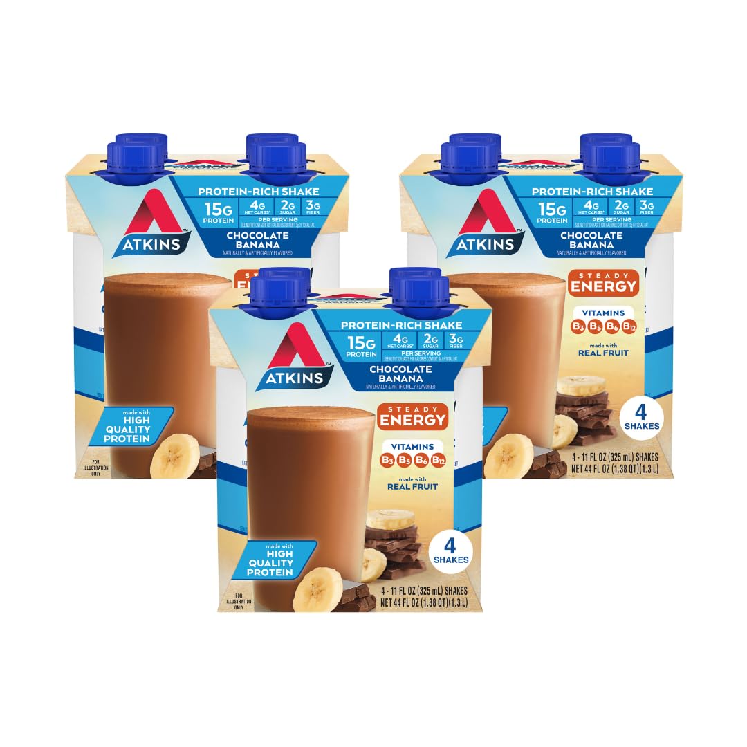 Atkins Milk Chocolate Delight Protein Shake, 15g Protein, Low Glycemic, 2g Net Carb, 1g Sugar, Keto Friendly, 12 Count