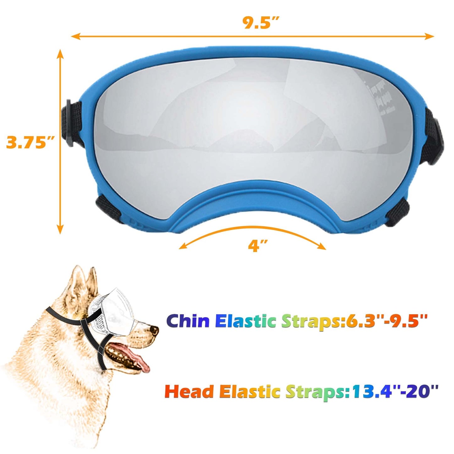 Large Dog Sunglasses, Dog Goggles with Adjustable Strap UV Protection Winproof Dog Puppy Sunglasses, Suitable for Medium-Large Dog Pet Glasses, Dogs Eyes Protection