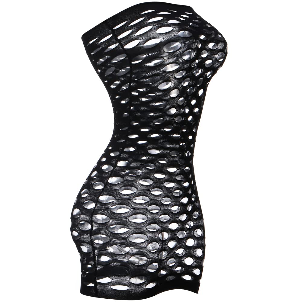 Sexy Womens Strapless Fishnet Lingerie Sleepwear Mini Dress Tube Chemise Bodysuit One Size