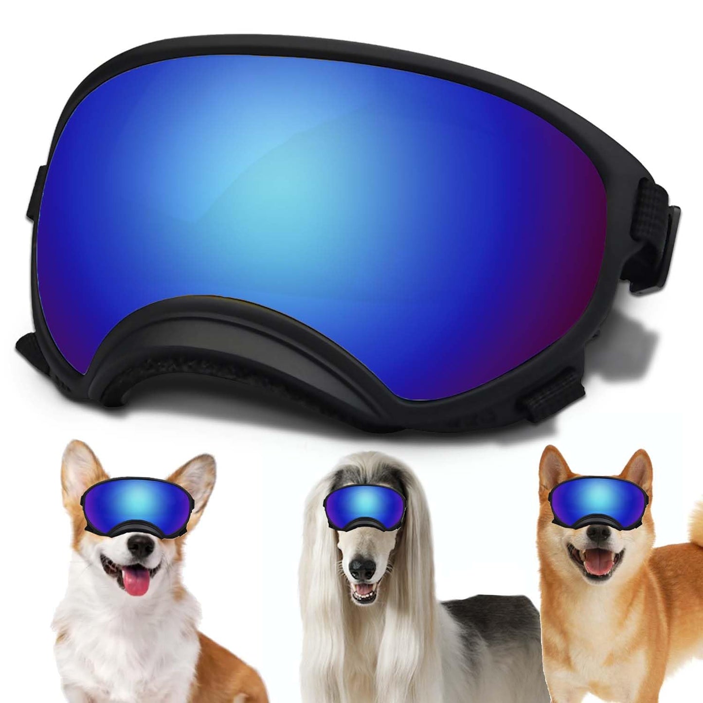 Large Dog Sunglasses, Dog Goggles with Adjustable Strap UV Protection Winproof Dog Puppy Sunglasses, Suitable for Medium-Large Dog Pet Glasses, Dogs Eyes Protection