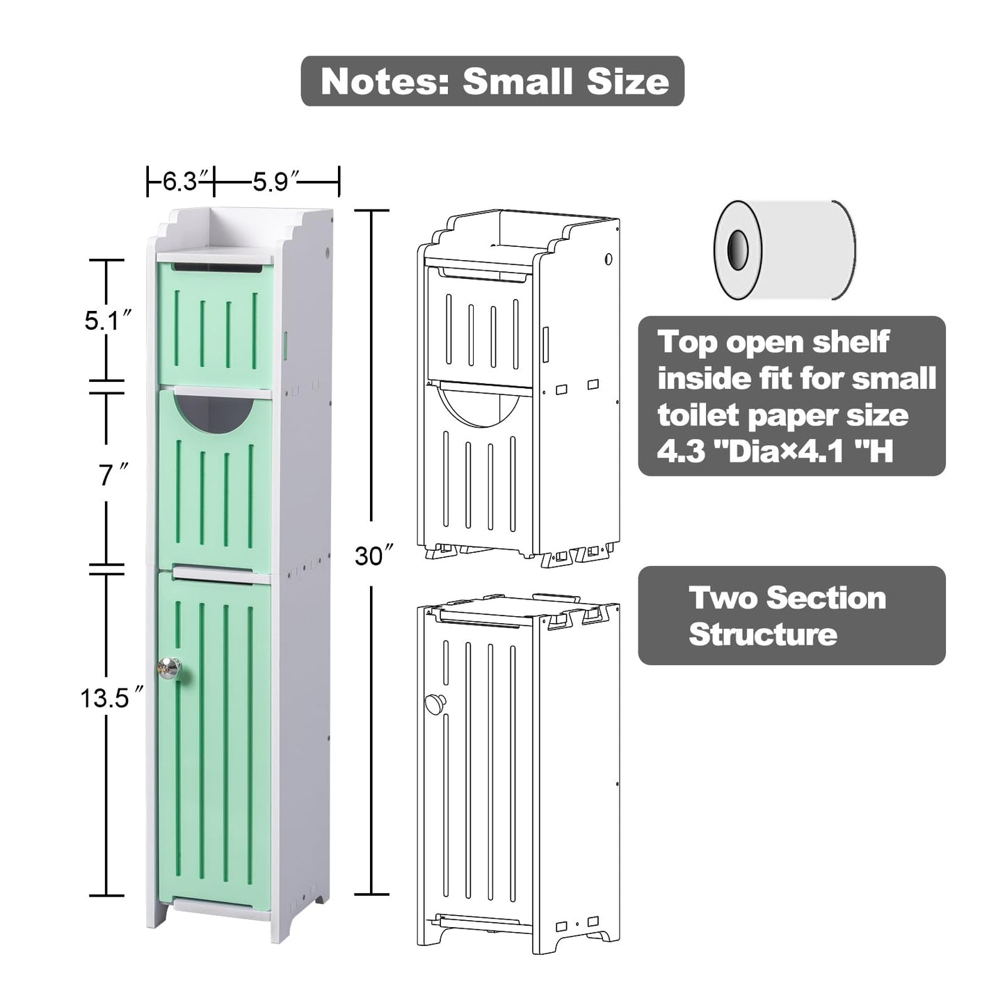 AOJEZOR Bathroom Furniture Sets,Small Bathroom Storage Cabinet Great for Toilet Paper Holder,Toilet Paper Cabinet for Small Spaces,White Bathroom Organizer