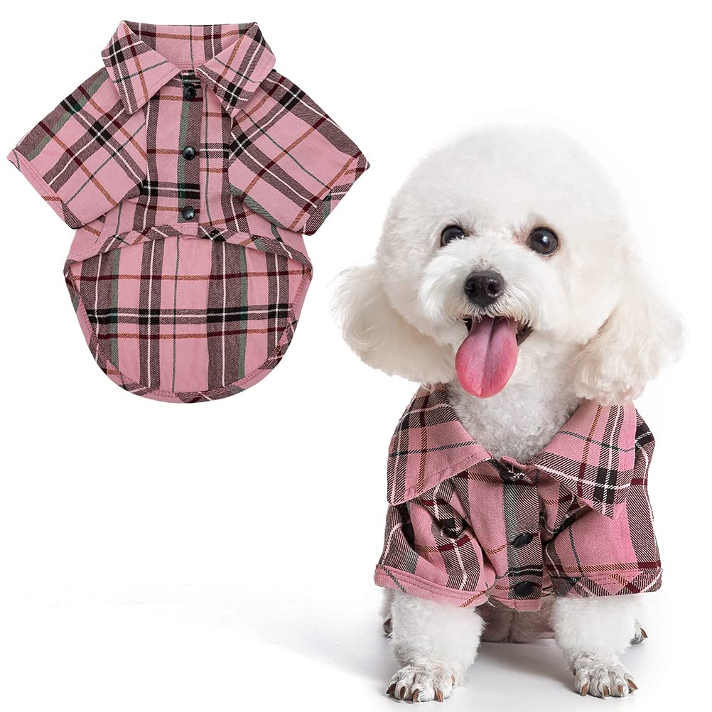 PUPTECK Plaid Dog Shirt, Cute Puppy Cat Polo T-Shirt, Soft Pet Clothes Boy for Small Medium Dogs