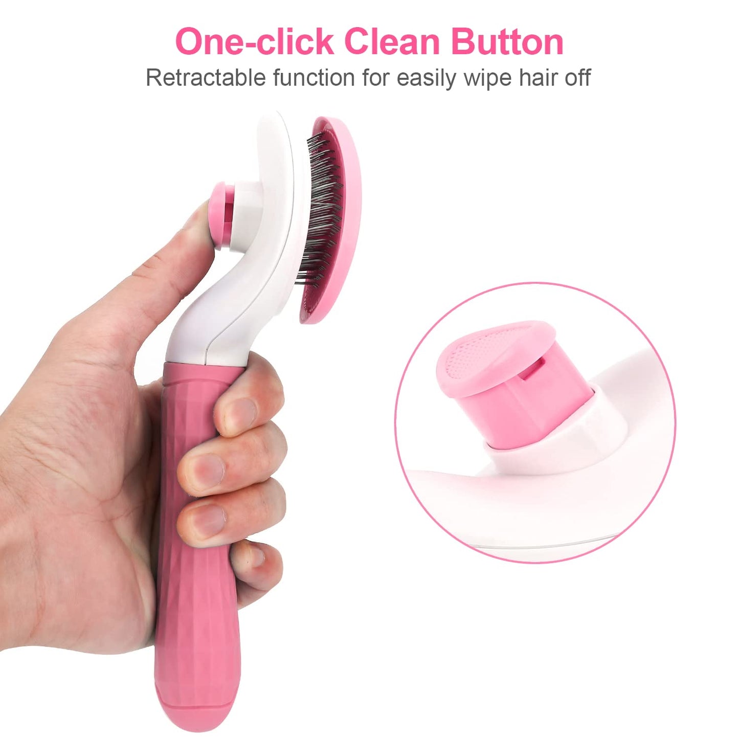 Depets Self Cleaning Slicker Brush, Dog Cat Bunny Pet Grooming Shedding Brush - Easy to Remove Loose Undercoat, Pet Massaging Tool Suitable for Pets with Long or Short Hair