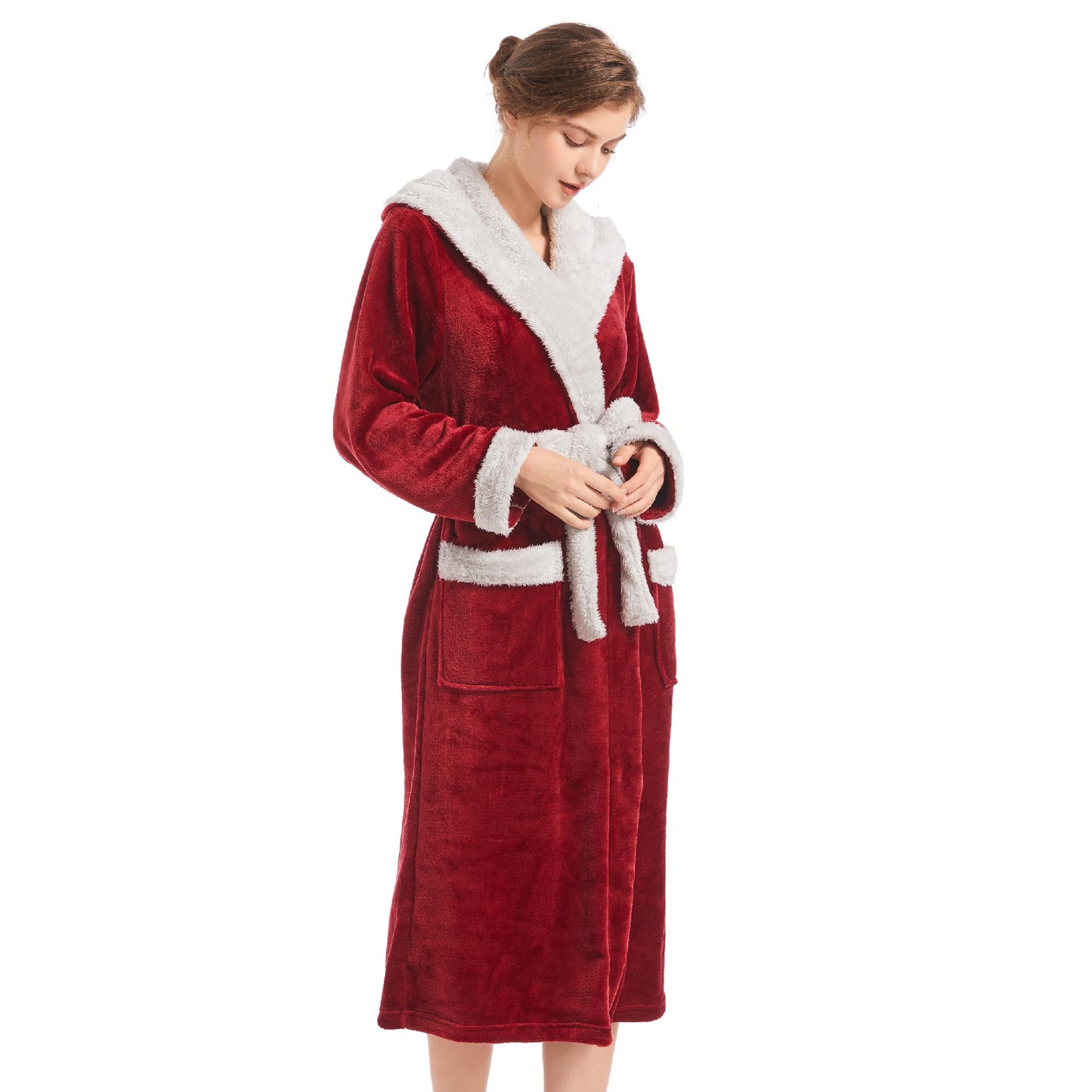 Inner Wish Women Hooded Plush Robe, Fleece Cozy Warm Bathrobe