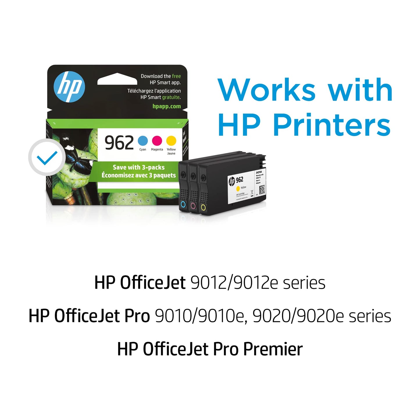 HP 962 Cyan, Magenta, Yellow Ink Cartridges (3 pack) | Works with HP OfficeJet 9010 Series, HP OfficeJet Pro 9010, 9020 Series | Eligible for Instant Ink | 3YP00AN