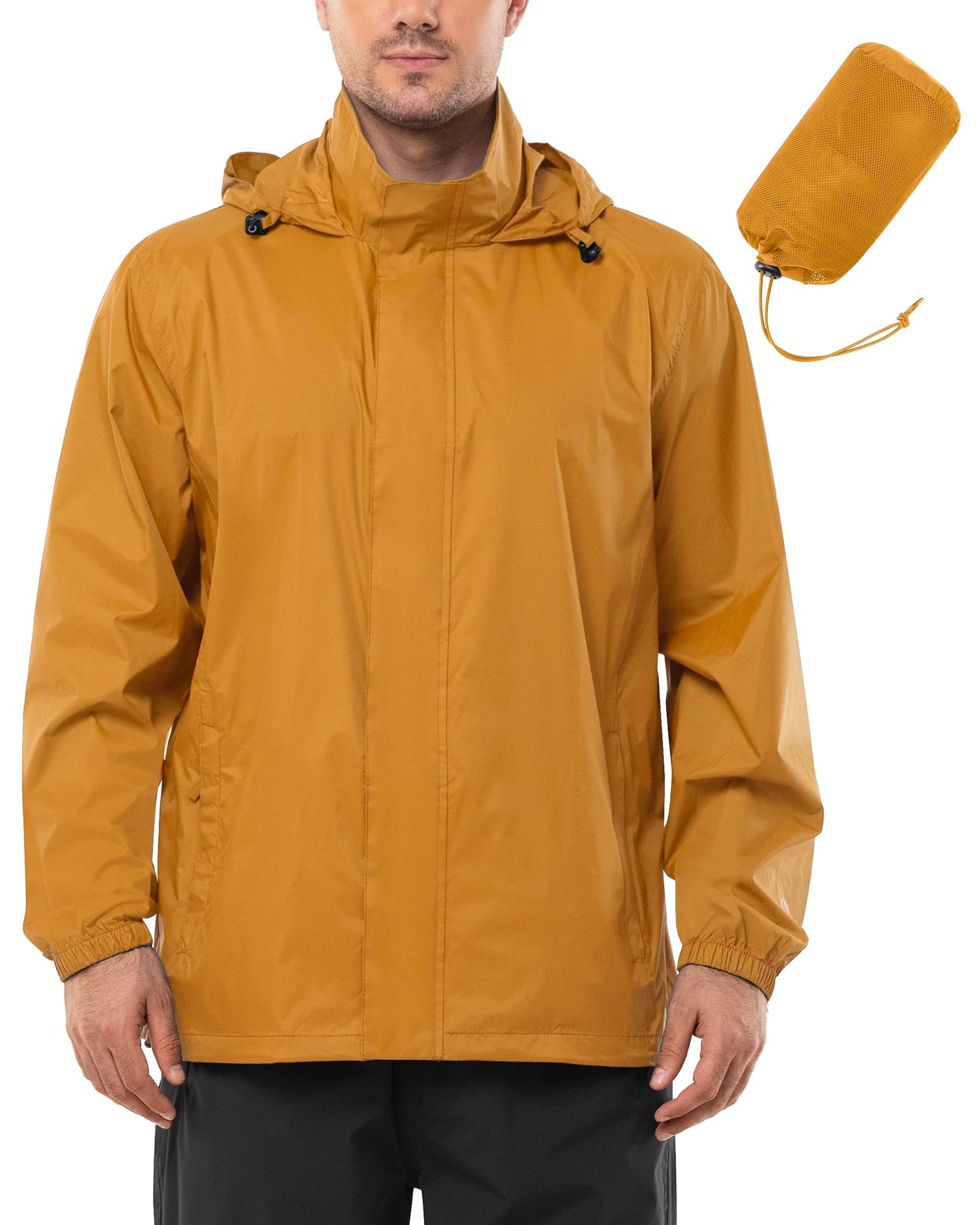 Outdoor Ventures Men's Rain Jacket Waterproof Lightweight Packable Rain Shell Raincoat with Hood for Golf Hiking Travel