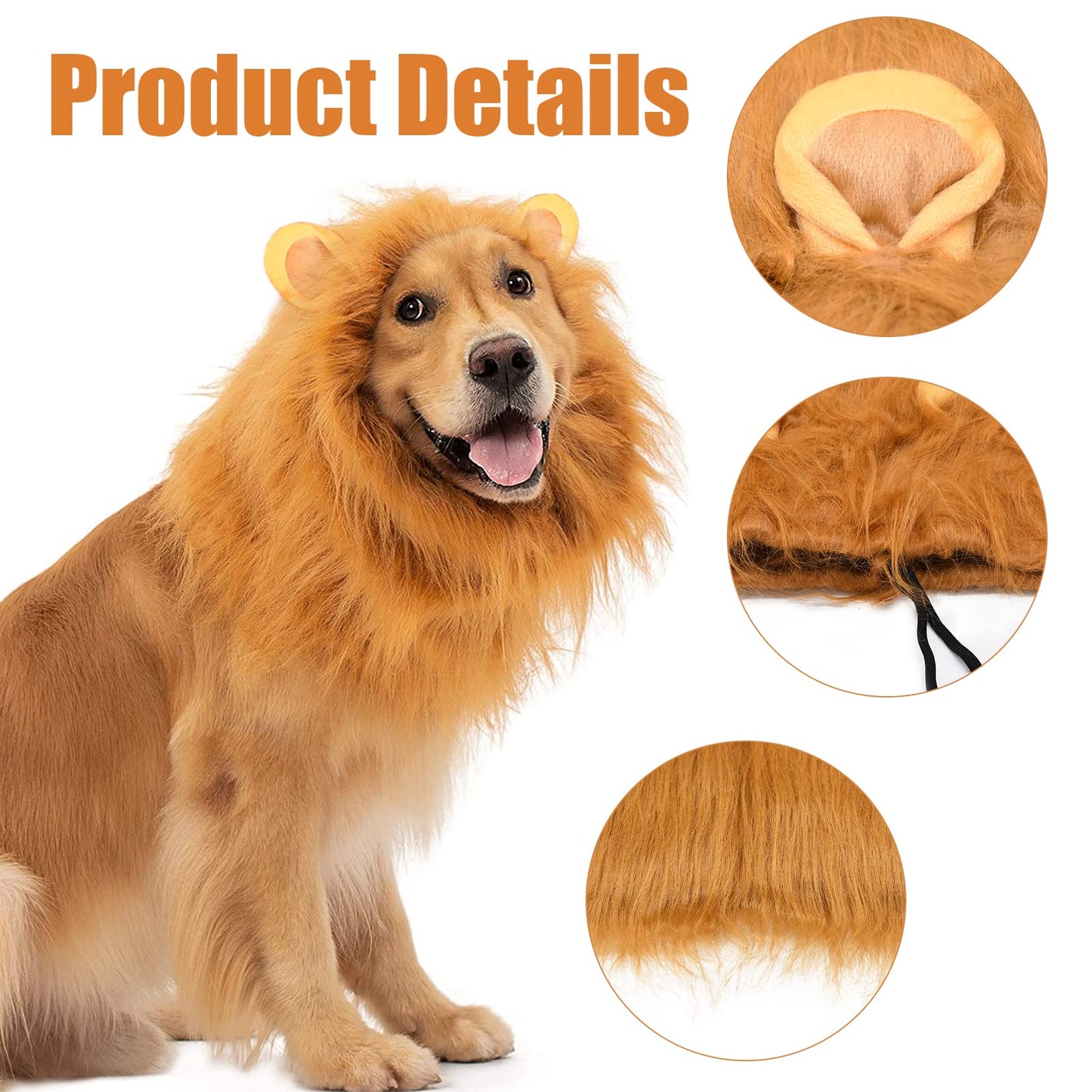 Dog Lion Mane Costume - Realistic Mane with Ears for Medium to Large Sized Dogs, Pet Halloween Costumes Birthday Party Cosplay Apparel