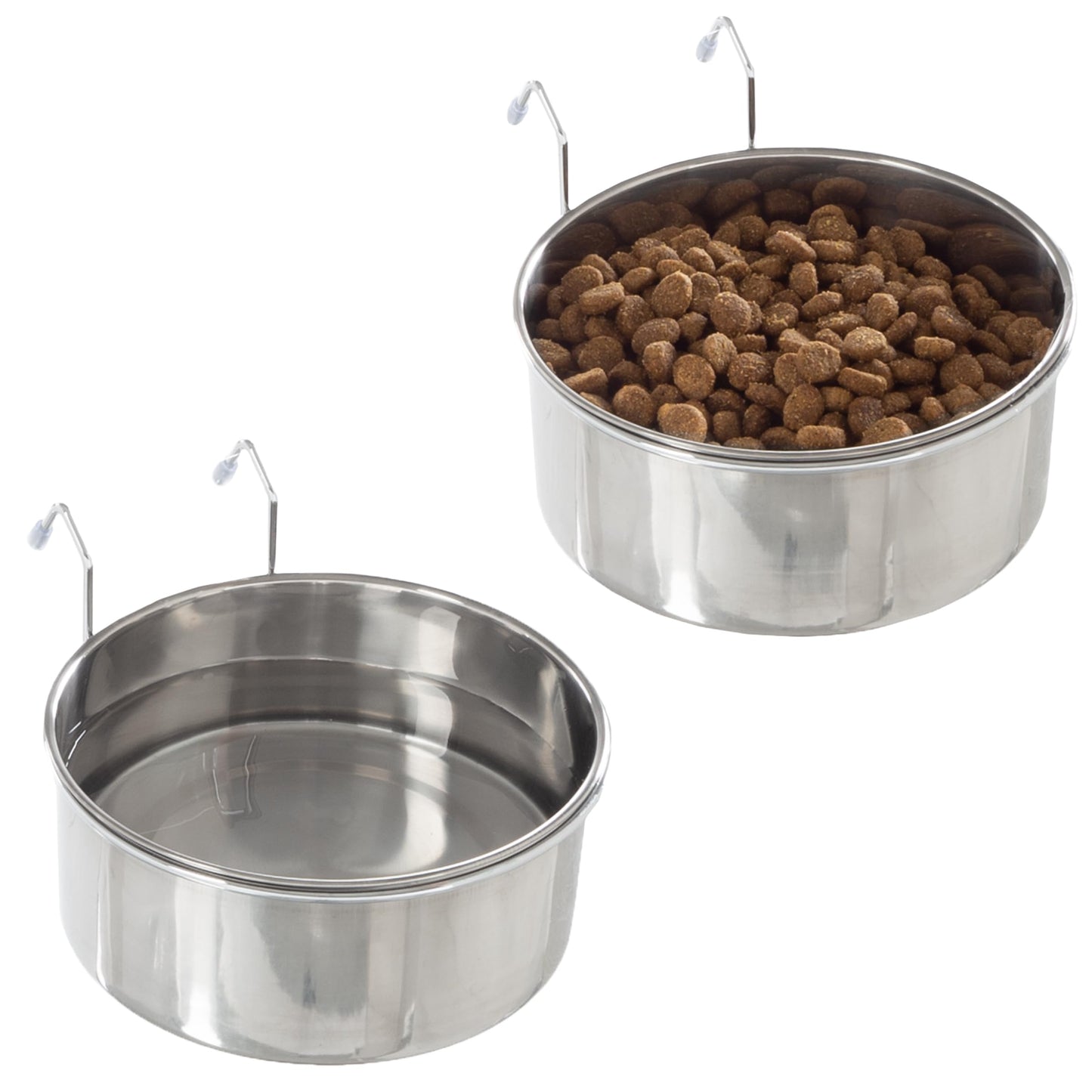 Set of 2 Stainless-Steel Dog Bowls - Cage, Kennel, and Crate Hanging Pet Bowls for Food and Water - 8oz Each and Dishwasher Safe by PETMAKER, Silver