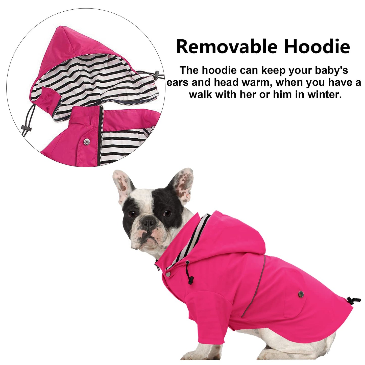 Dog Zip Up Dog Raincoat with Reflective Buttons, Rain/Water Resistant, Adjustable Drawstring, Removable Hood, Dog Raincoats with Legs 8lbs to 80lbs Available Yellow M