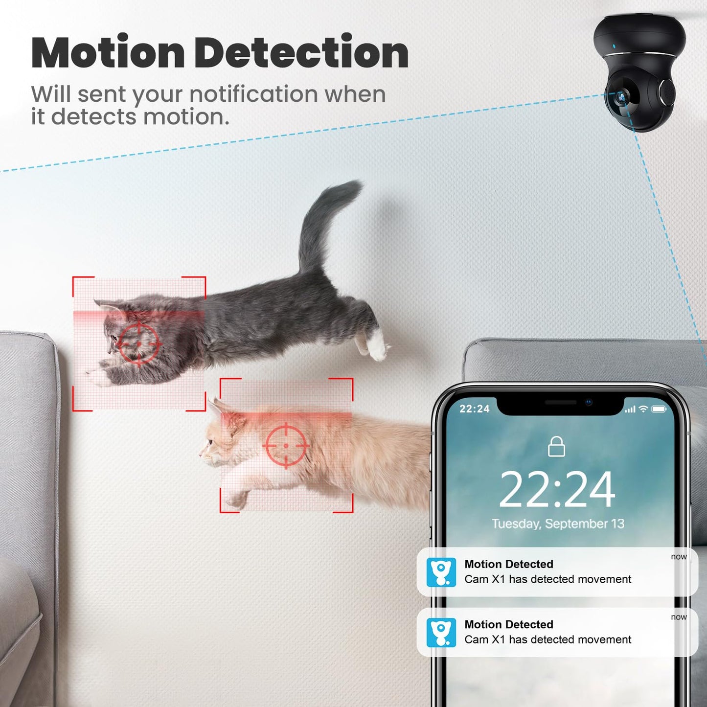 litokam 2K Indoor Security Camera, 360° Cameras for Home Security Indoor with Motion Detection, Pet Camera with Phone App, Baby Monitor-Night Vision