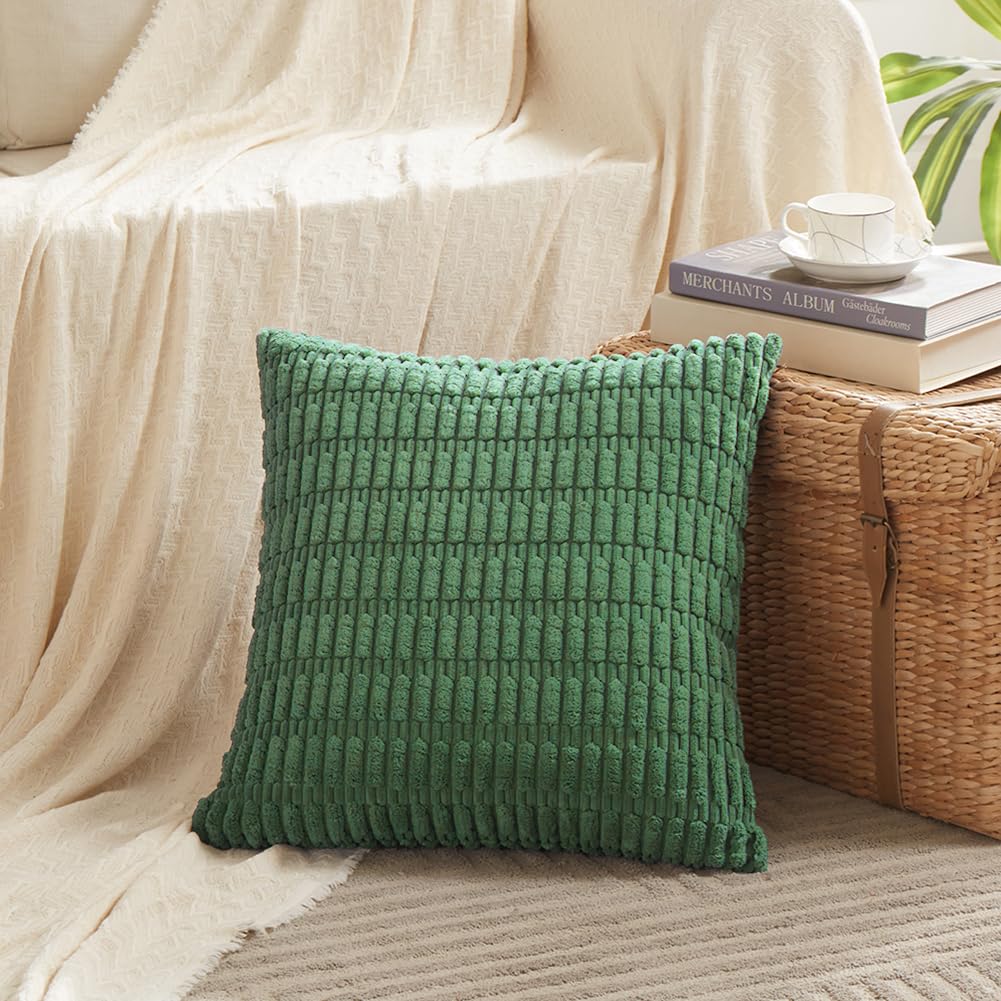 Fancy Homi 4 Packs Neutral Decorative Throw Pillow Covers 18x18 Inch for Living Room Couch Bed Sofa, Rustic Farmhouse Boho Home Decor, Soft Plush Striped Corduroy Square Cushion Case 45x45 cm