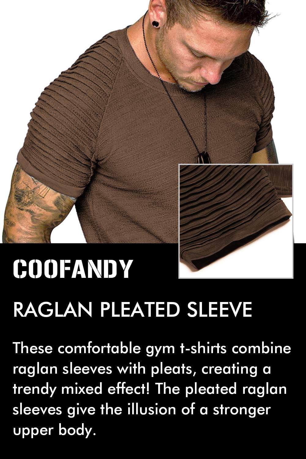 COOFANDY Men's Muscle T-Shirt Pleated Raglan Sleeve Bodybuilding Gym Tee Short Sleeve Fashion Workout Shirts Hipster Shirt