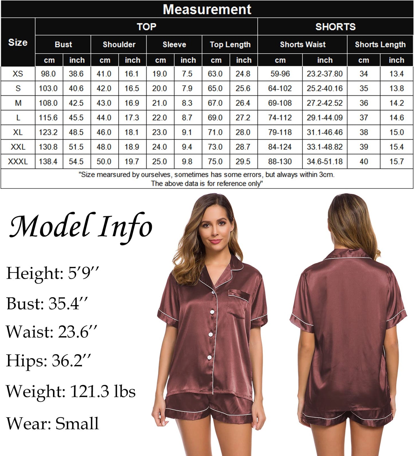 SWOMOG Womens Silk Satin Pajamas Set Two-piece Pj Sets Sleepwear Loungewear Button-Down Pj Sets