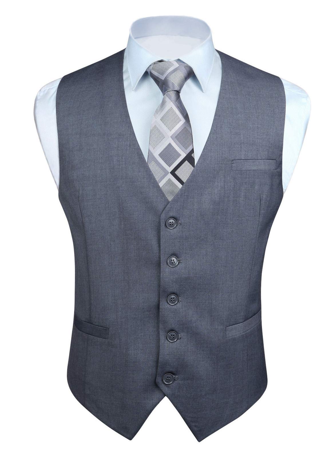 HISDERN Men's Suit Vest Business Formal Dress Waistcoat Vest with 3 Pockets for Suit or Tuxedo