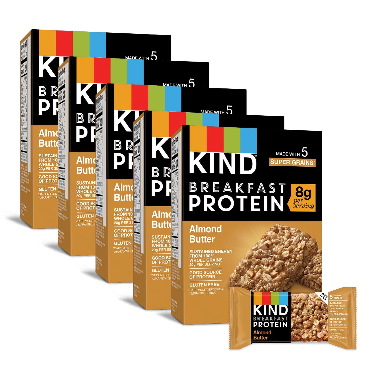 KIND Breakfast, Healthy Snack Bar, Almond Butter, Gluten Free Breakfast Bars, 8g Protein, 1.76 OZ Packs (6 Count)