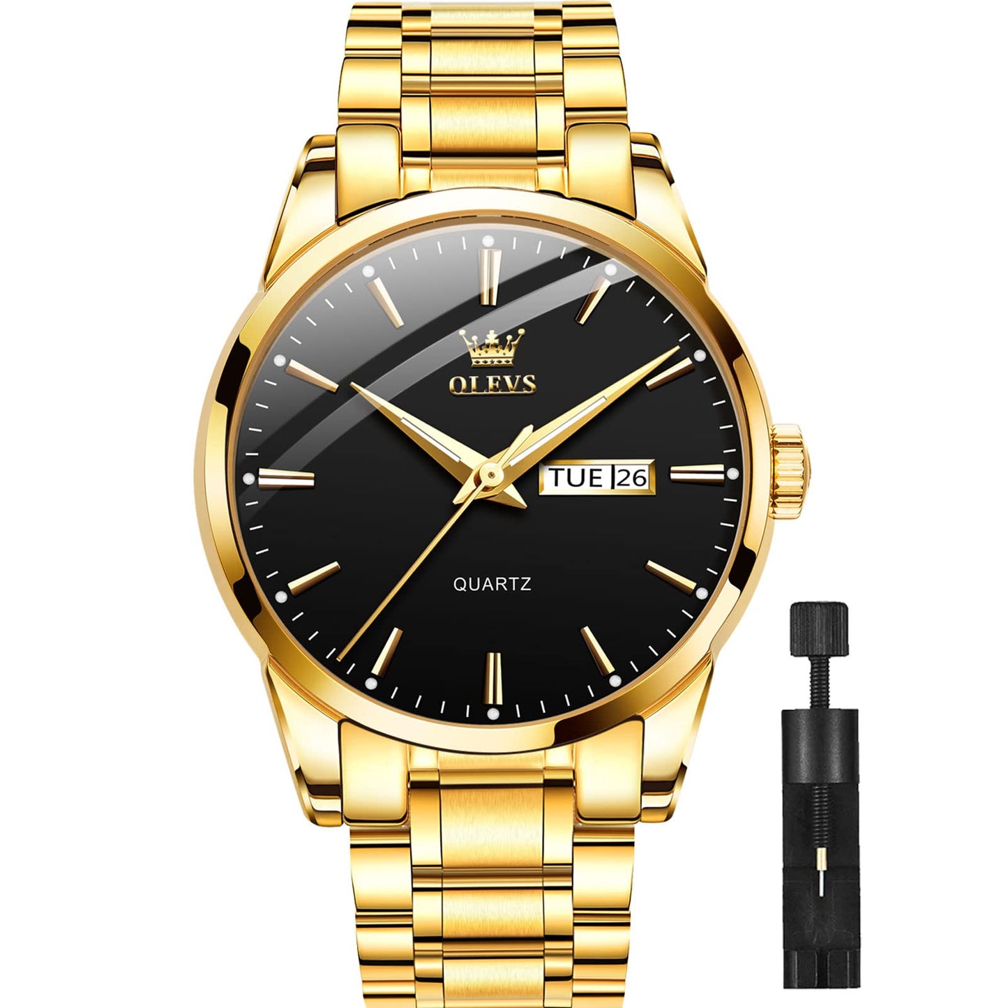 OLEVS Classic Men Watches with Date,Stainless Steel Man Watch with Date, Bussiness Watches for Men,Luminous Quartz Mens Watches Black/White/Blue/Gold, Waterproof Male Watch with Week