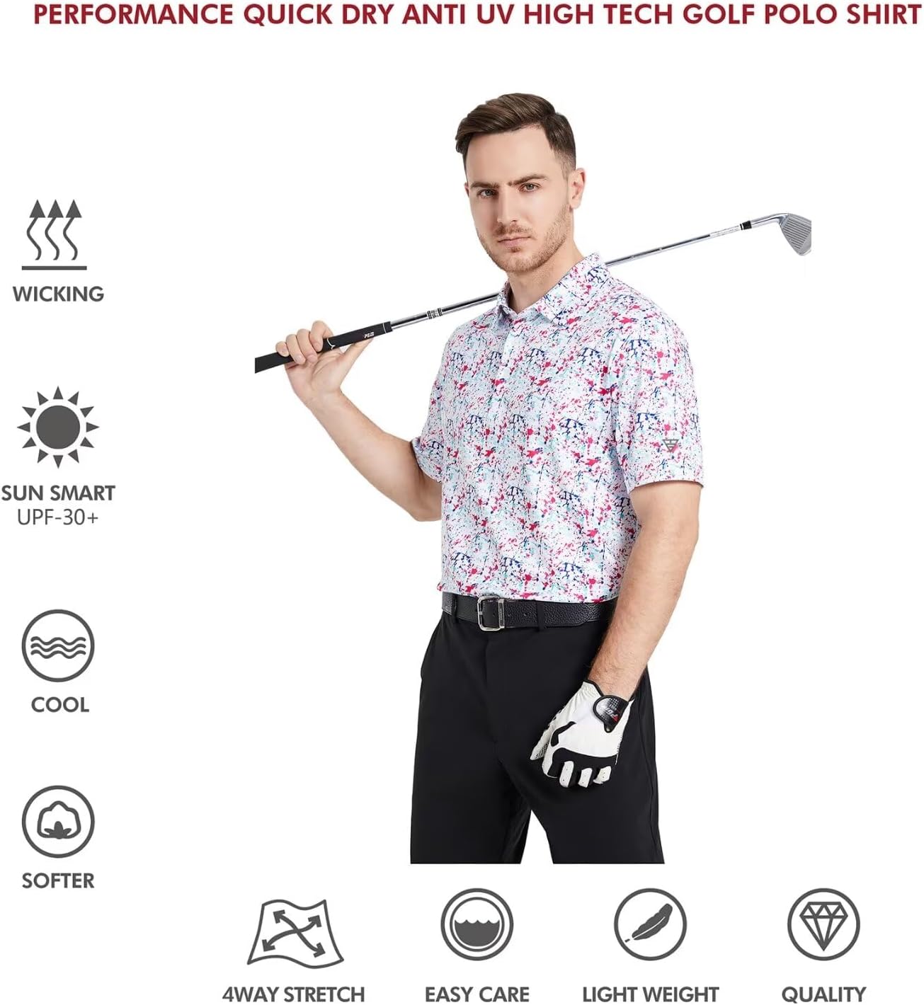 Men's Golf Polo Shirts Short Sleeve Striped Performance Moisture Wicking Dry Fit Golf Shirts for Men