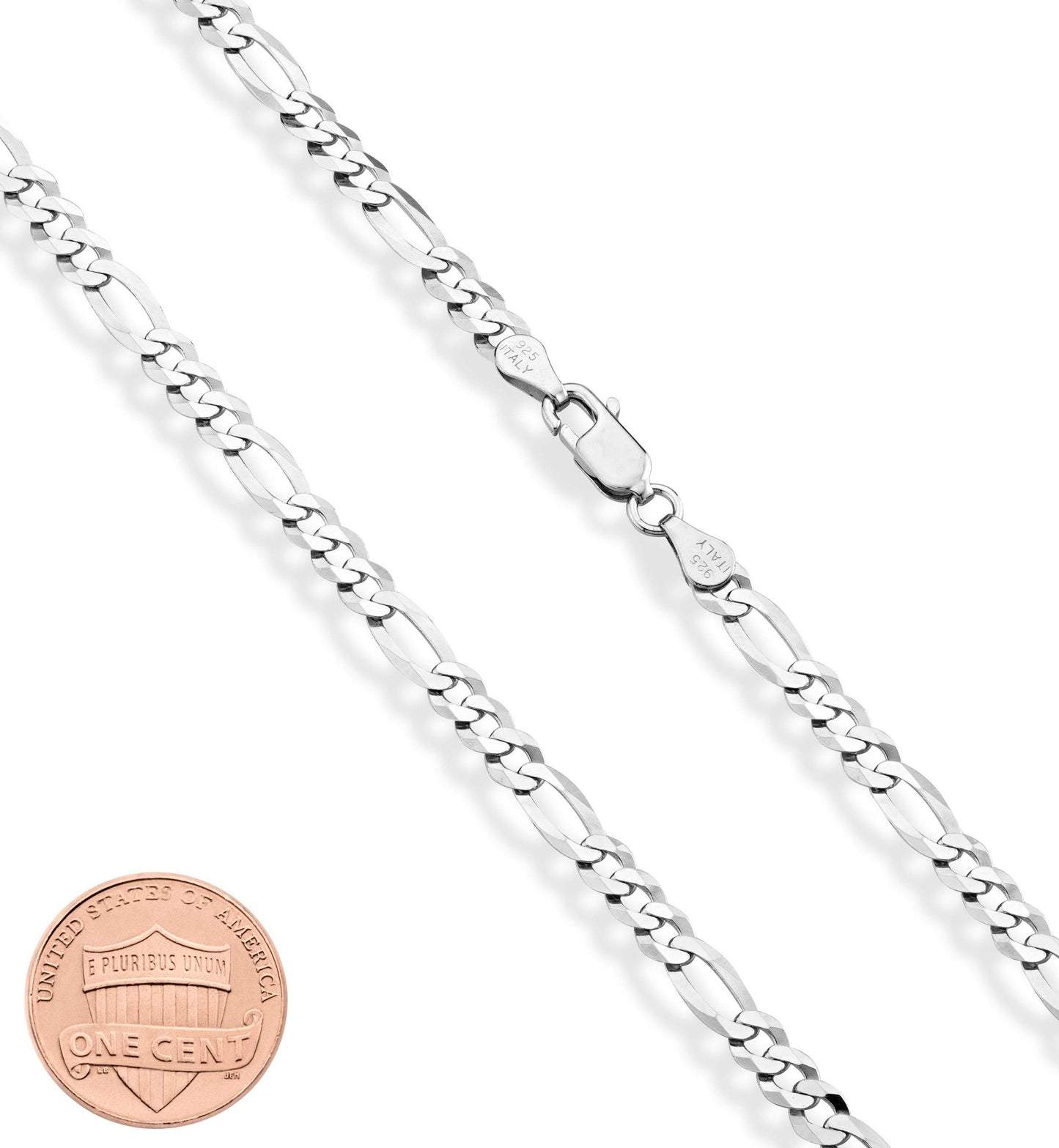 Miabella 925 Sterling Silver Italian 5mm Diamond-Cut Figaro Link Chain Necklace for Women Men, Made in Italy