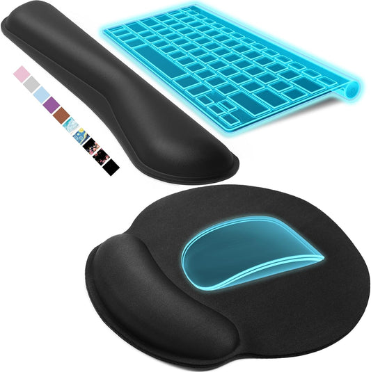 KTRIO Ergonomic Mouse Pad with Wrist Rest, Comfortable Keyboard Wrist Rest, Memory Foam Wrist Rest for Computer Keyboard, Mouse Pad Set for Easy Typing & Pain Relief for Office & Home, Black