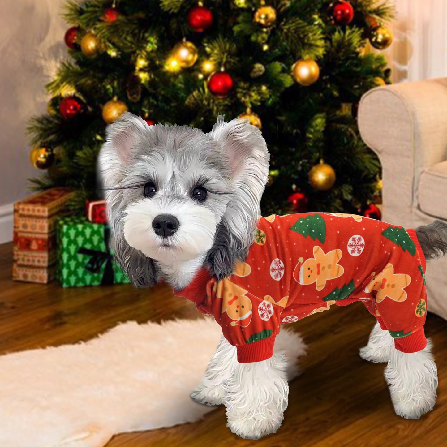 XPUDAC 4 Piece Dog Pajamas for Small Dogs Pjs Clothes Puppy Onesies Outfits for Doggie Christmas Shirts Sleeper for Pet