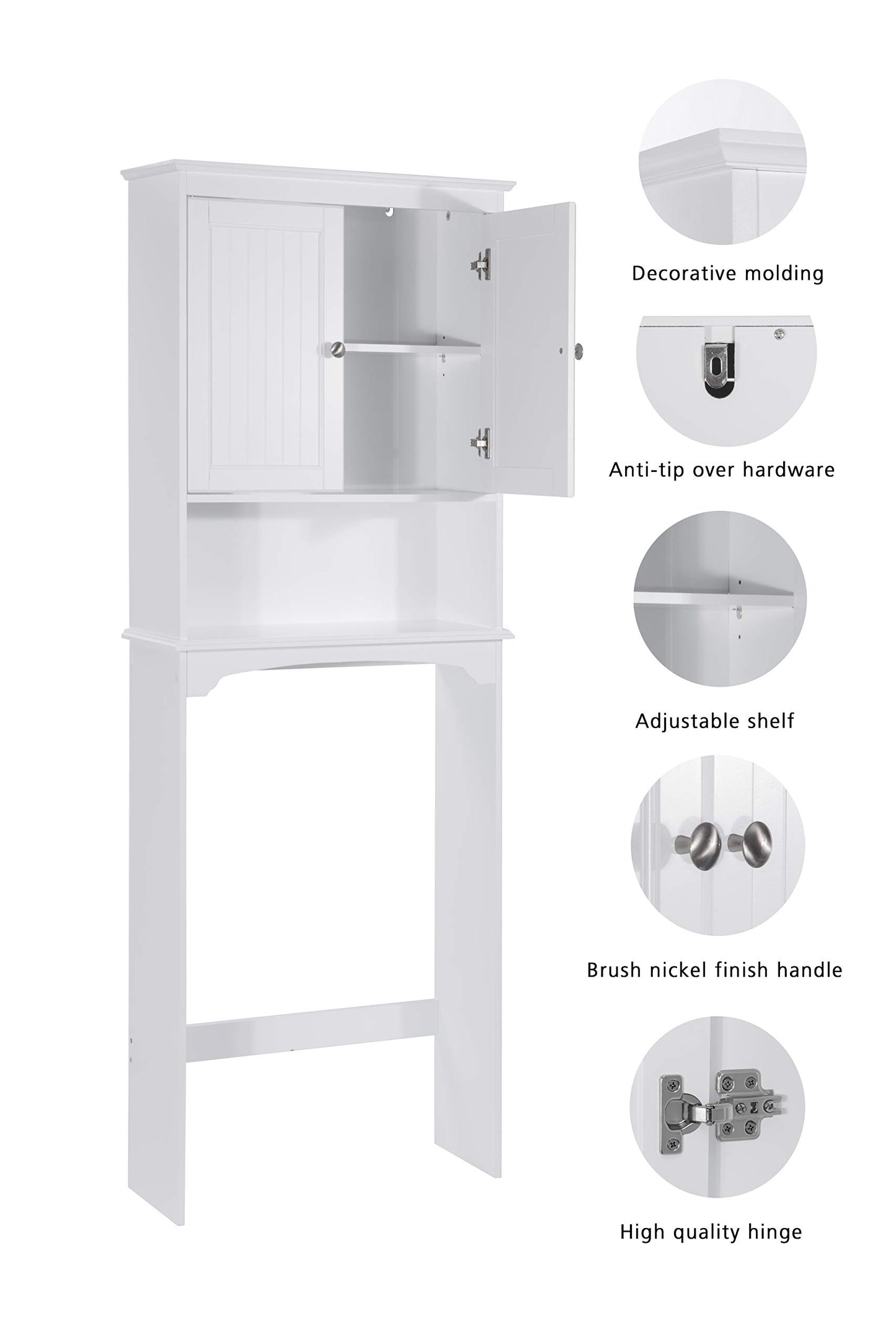 Spirich Over The Toilet Storage Cabinet, Bathroom Shelf Over Toilet, Bathroom Storage Cabinet Organizer, White