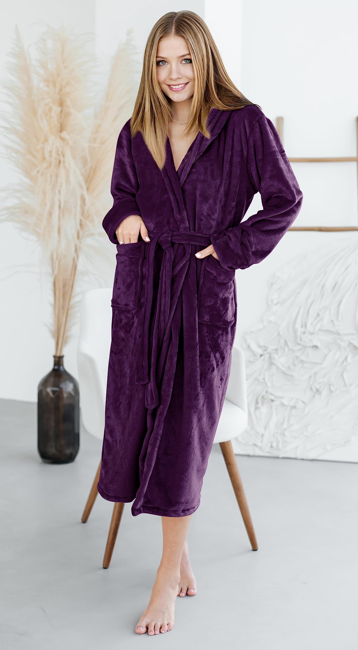 NY Threads Women Fleece Shawl Collar Bathrobe Plush Long Robe