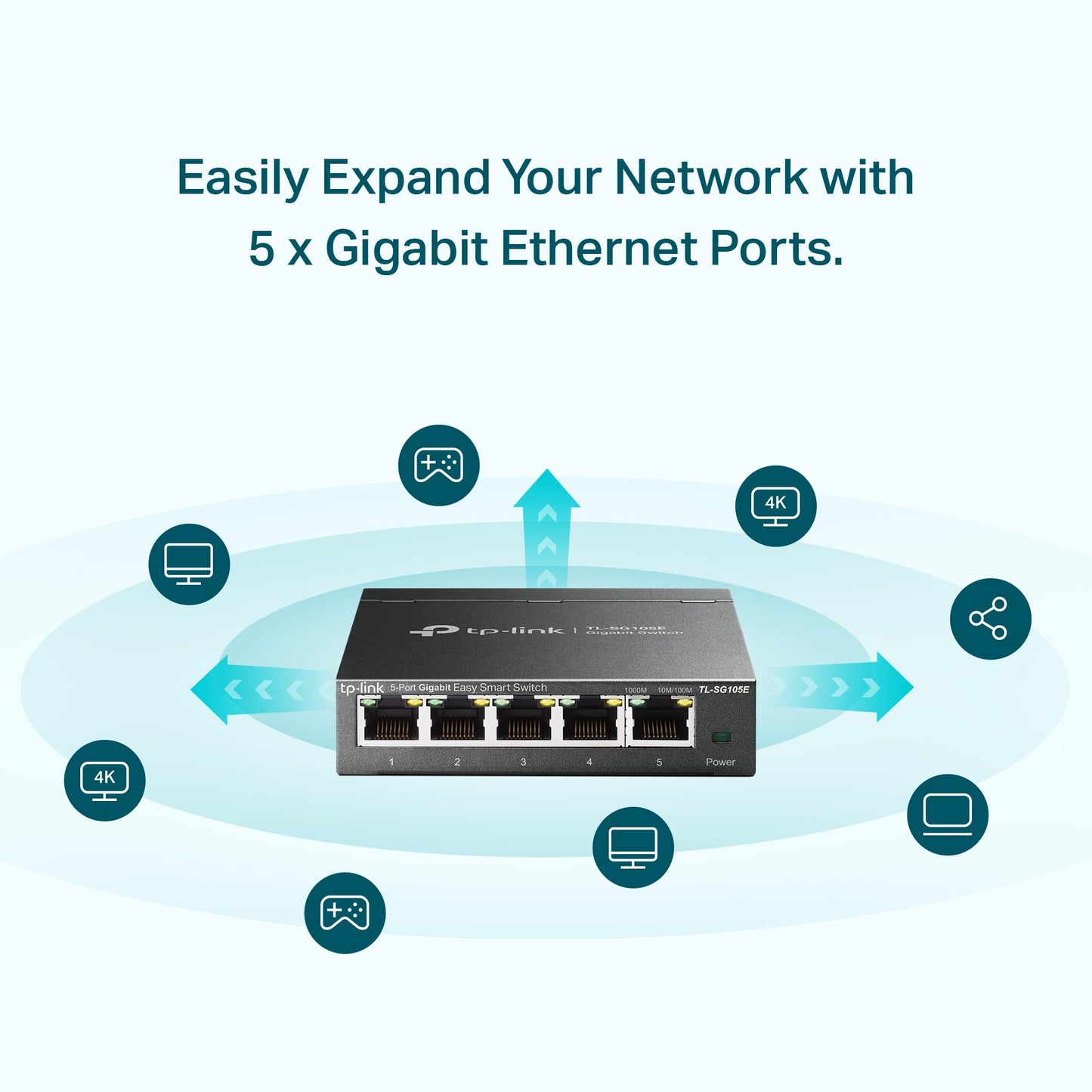 TP-Link TL-SG108 8 Port Gigabit Unmanaged Ethernet Network Switch, Ethernet Splitter Plug & Play Fanless Metal Design Shielded Ports Traffic Optimization