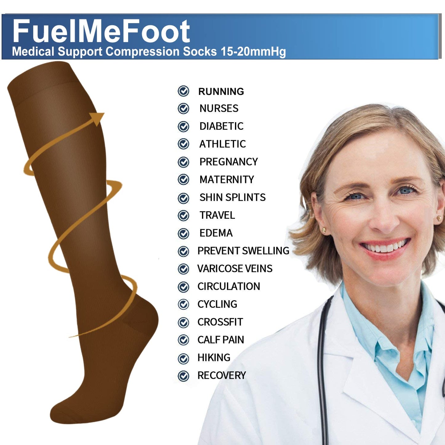 FuelMeFoot 3 Pack Copper Compression Socks - Compression Socks Women & Men Circulation - Best for Medical,Running,Athletic