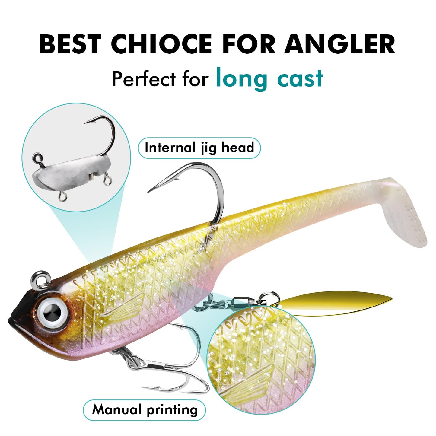 TRUSCEND Pre-Rigged Soft Fishing Lures, Well-Made Easy Catching Lures for Family Fishing, Great Action Swimbait with Spinner, All-Conditions Fishing Gear for Bass Trout Walleye, Crappie Fishing Jigs