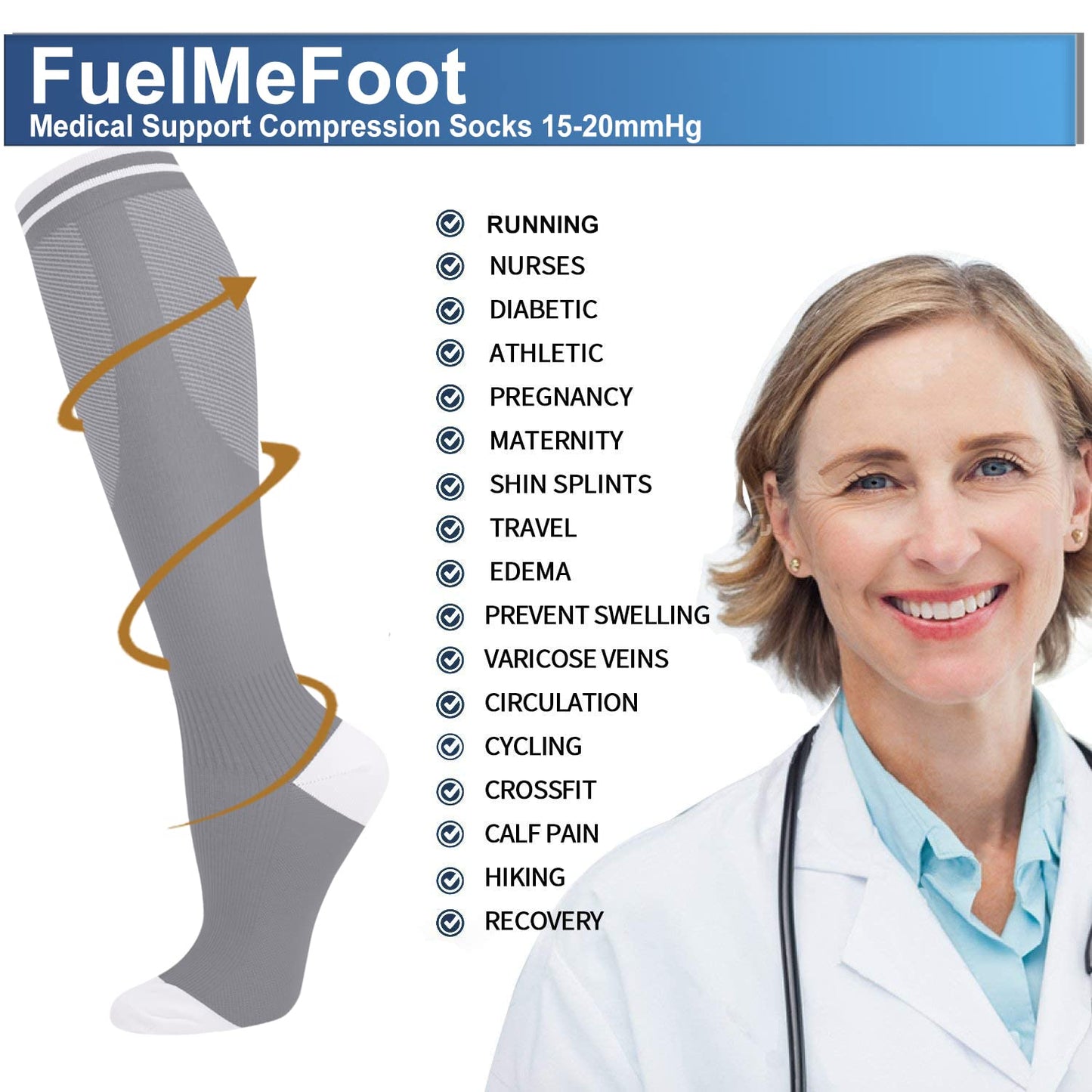 FuelMeFoot 3 Pack Copper Compression Socks - Compression Socks Women & Men Circulation - Best for Medical,Running,Athletic