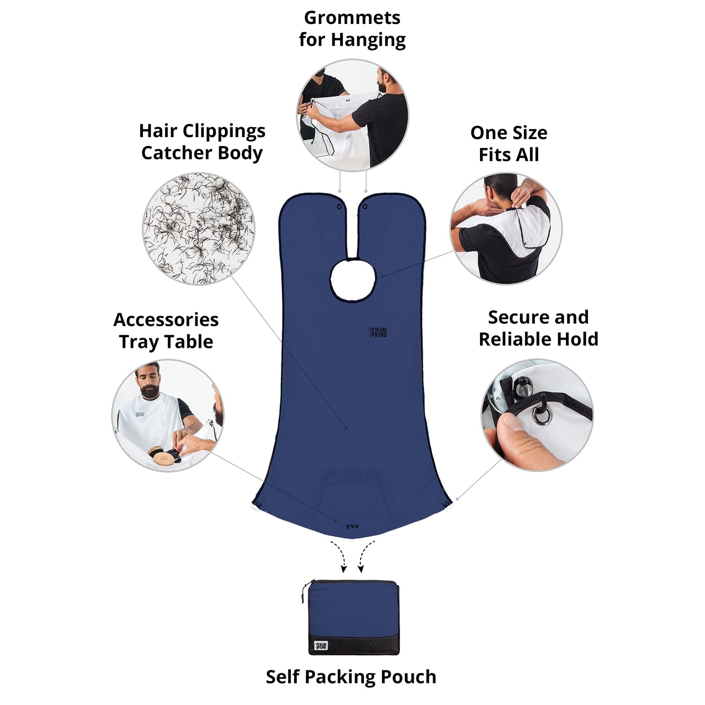 BEARD KING Beard Bib Apron - Shaving Set for Dad - As Seen on Shark Tank - Men's Hair Catcher for Shaving - Grooming Accessories, Black.