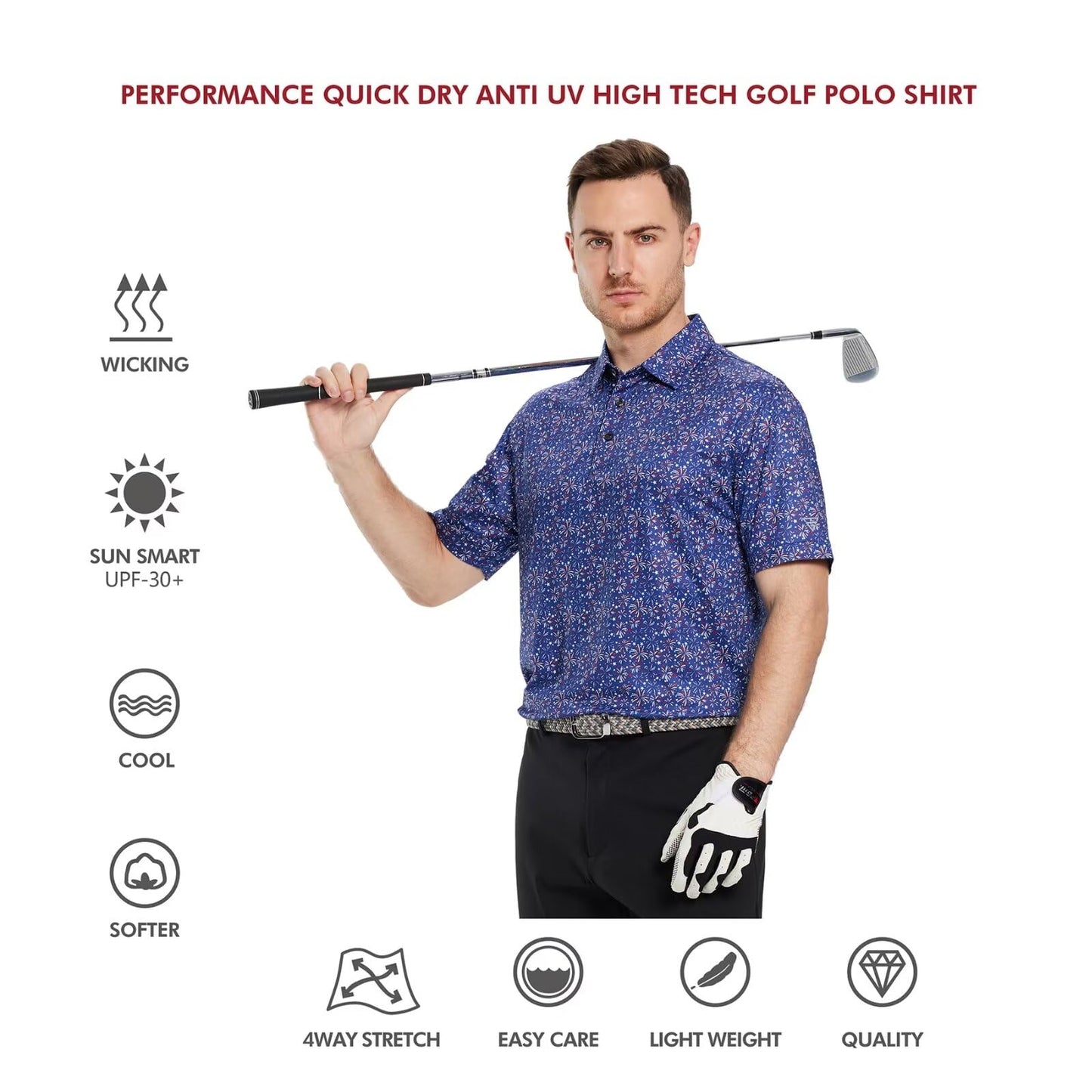 Men's Golf Polo Shirts Short Sleeve Striped Performance Moisture Wicking Dry Fit Golf Shirts for Men