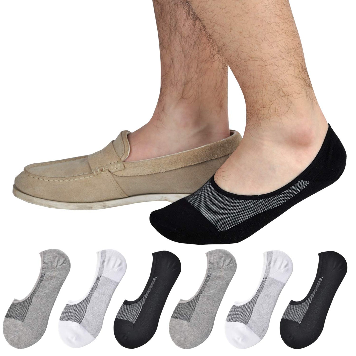 JORMATT Genuine Mens No Show Socks, Loafer Sneakers Low Cut Cotton Socks With Non Slip Grips