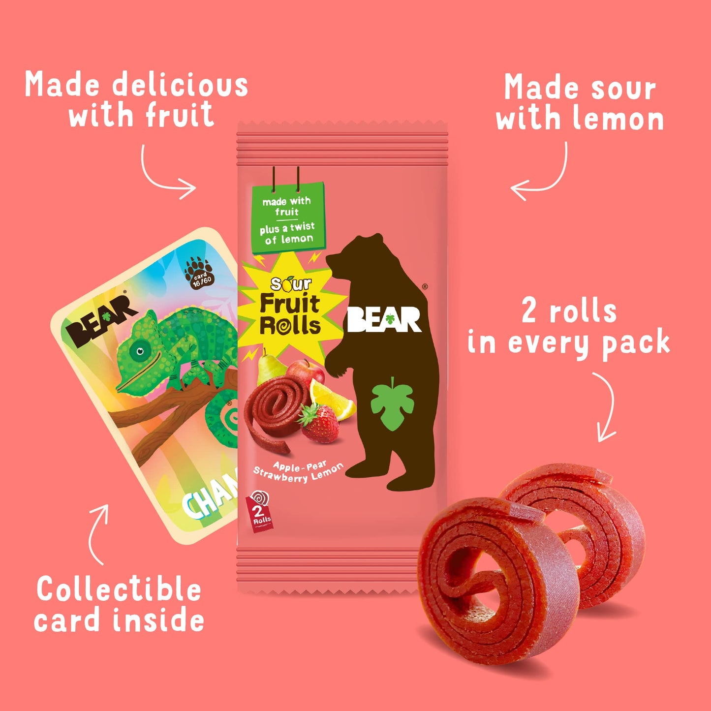 BEAR Real Fruit Snack Rolls - Gluten Free, Vegan, and Non-GMO - Strawberry – Healthy School And Lunch Snacks For Kids And Adults, 0.7 Ounce (Pack of 12)