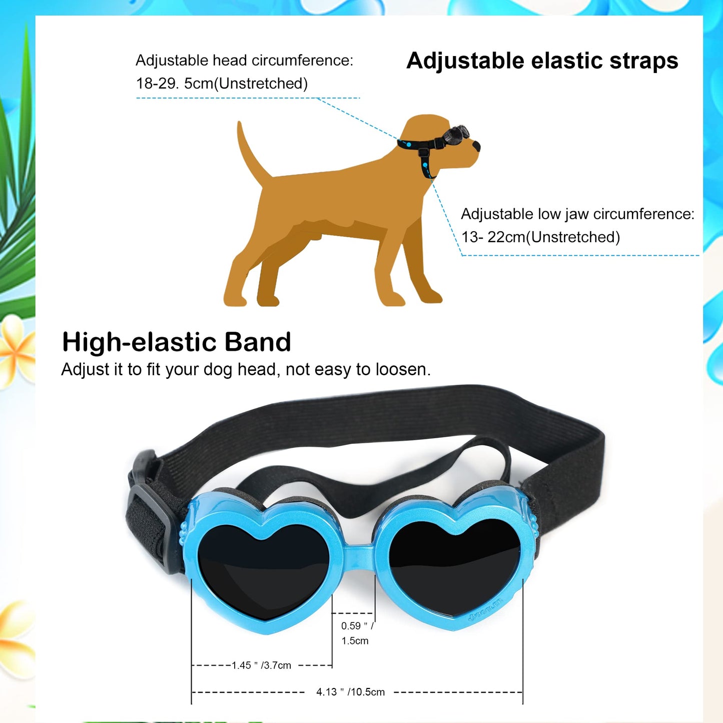 Dog Sunglasses Small Breed,UV Protection Dog Sunglasses with Adjustable Strap, Heart Dog Goggles for Waterproof Windproof Anti-Fog Eye Protection,Beach Accessories for Puppy (Pink)