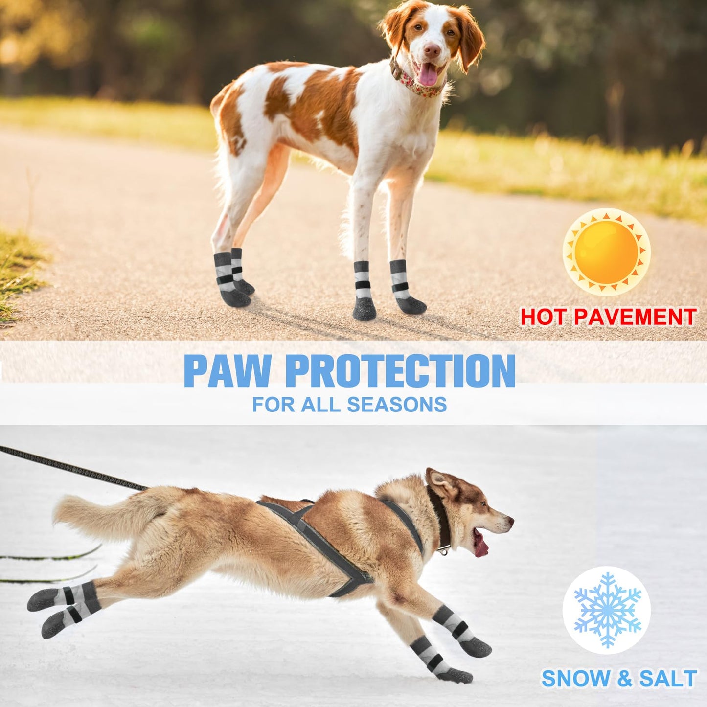 BEAUTYZOO Anti Slip Dog Socks to Prevent Licking Paws, Dog Boots Reflective with Grips for Hot/Cold Pavement, Non Slip Dog Shoes Paw Protector for Hardwood Floor Small Medium Large Senior Dog Booties