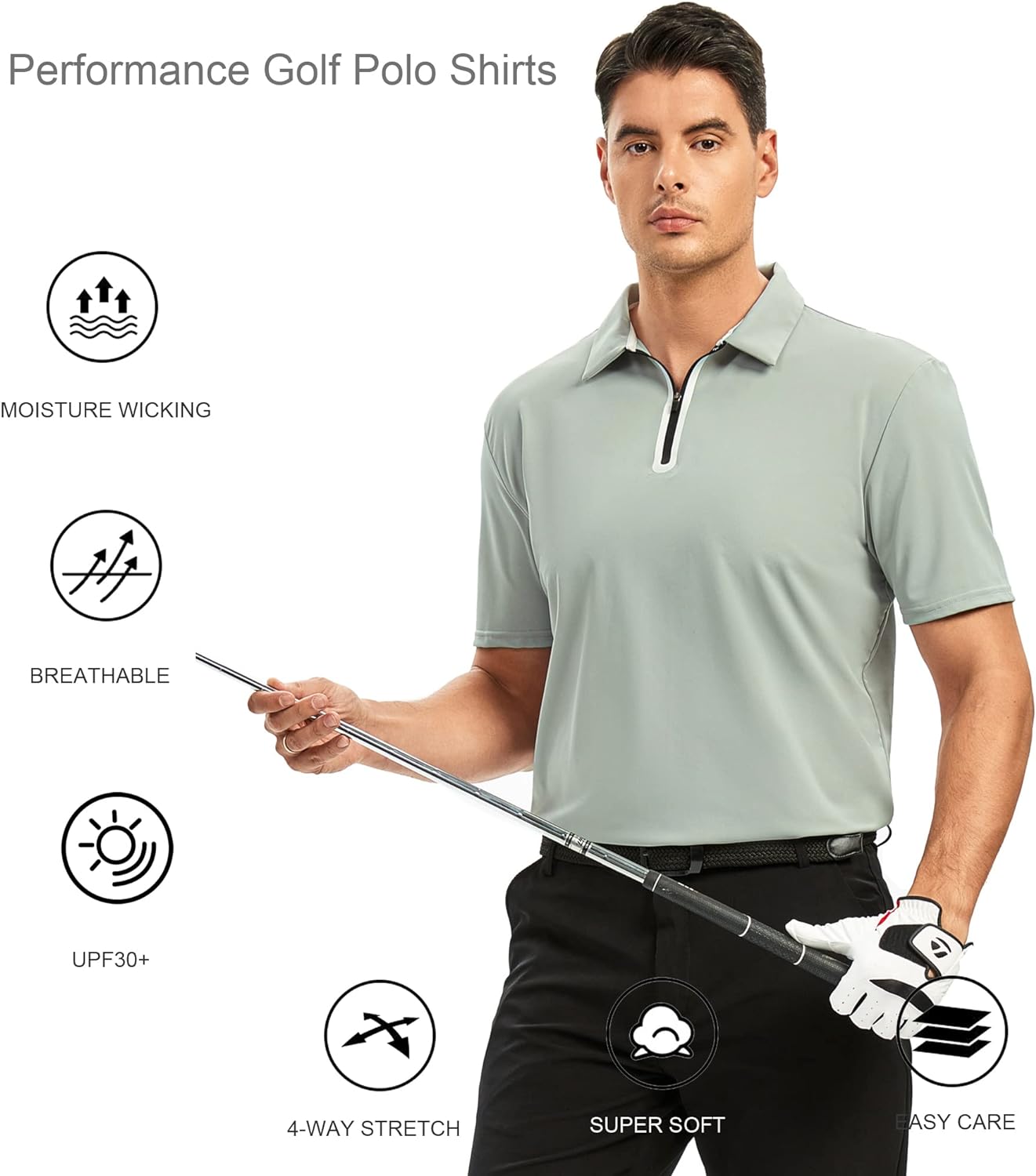 Alex Vando Mens Golf Shirt Moisture Wicking Quick-Dry Short Sleeve Casual Polo Shirts for Men