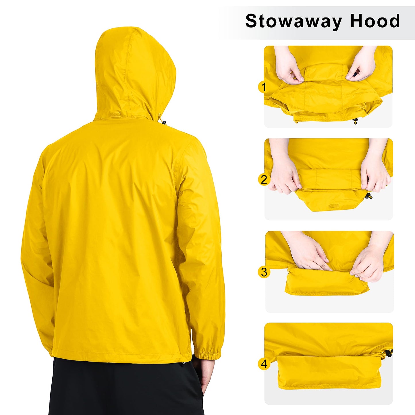 Outdoor Ventures Men's Rain Jacket Waterproof Lightweight Packable Rain Shell Raincoat with Hood for Golf Hiking Travel