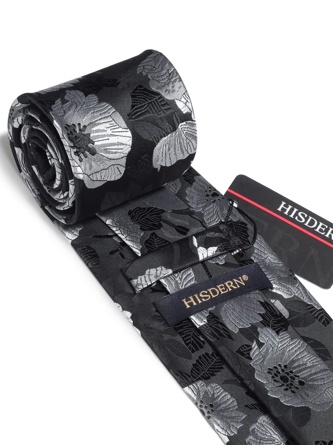 HISDERN Men Floral Ties Woven Classic 3.4" Necktie Set Formal tie Pocket Square for Wedding with Handkerchief Gift Box