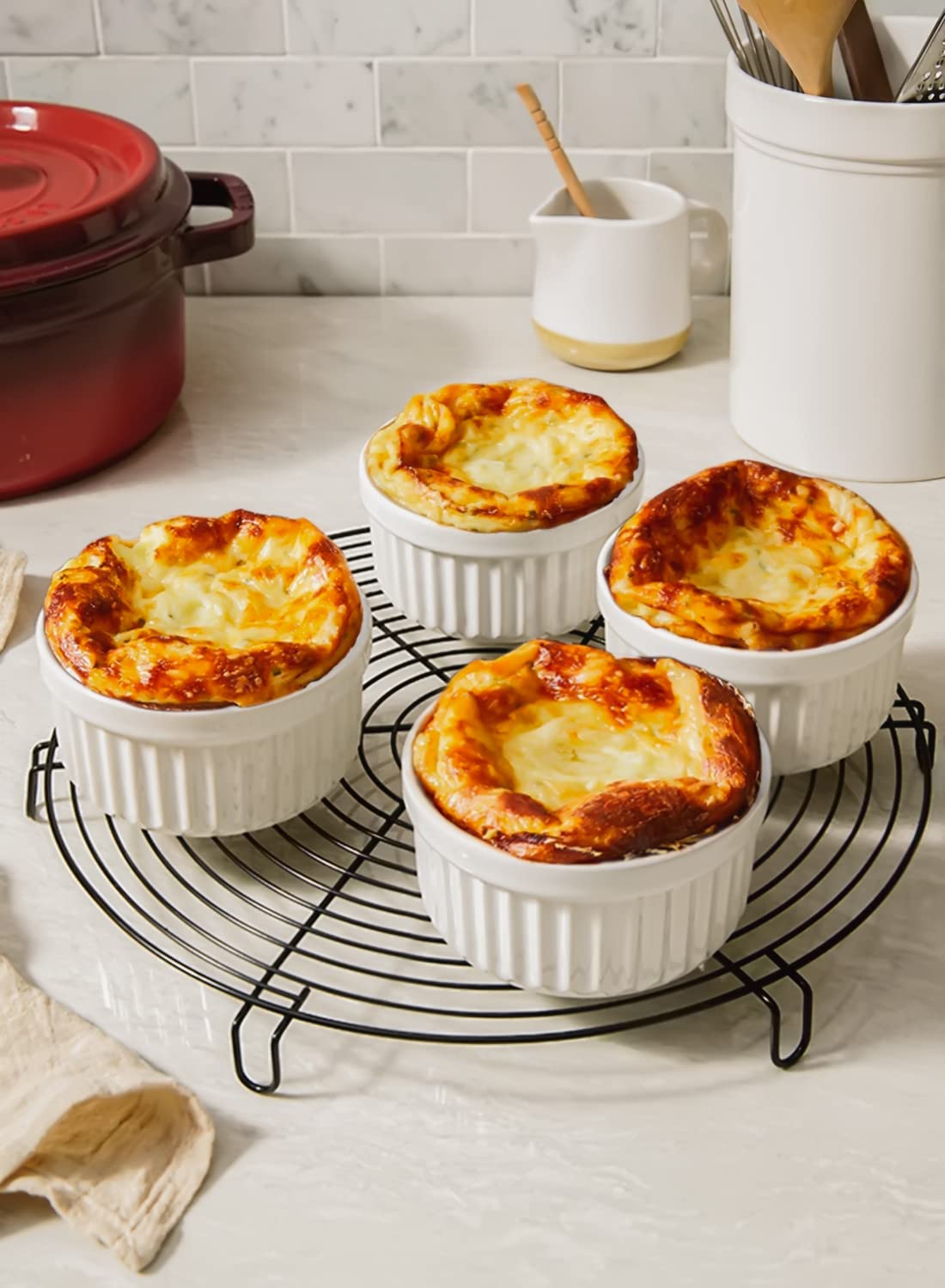 LE TAUCI Ramekins 4 OZ Oven Safe, Creme Brulee Ramekins, Pudding Custard Cups Souffle Ramiken, Dipping Sauce Dishes, Ceramic Ramekin Bowls Set of 6, White