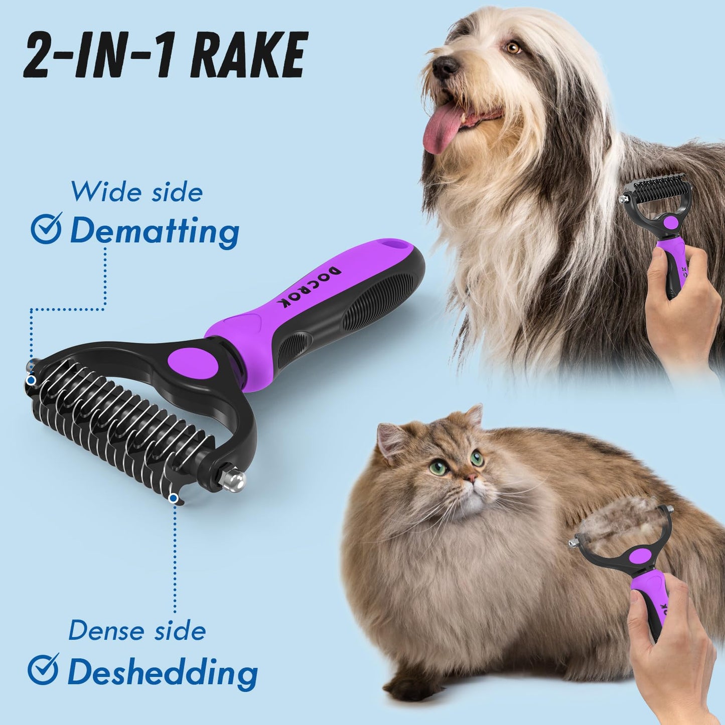 Pet Grooming Brush and Metal Comb Combo, Cat Brush Dog Brush for Shedding, Undercoat Rake for Dogs Grooming Supplies, Dematting Deshedding Brush Dogs Shedding Tool for Long matted Haired Pets, Blue