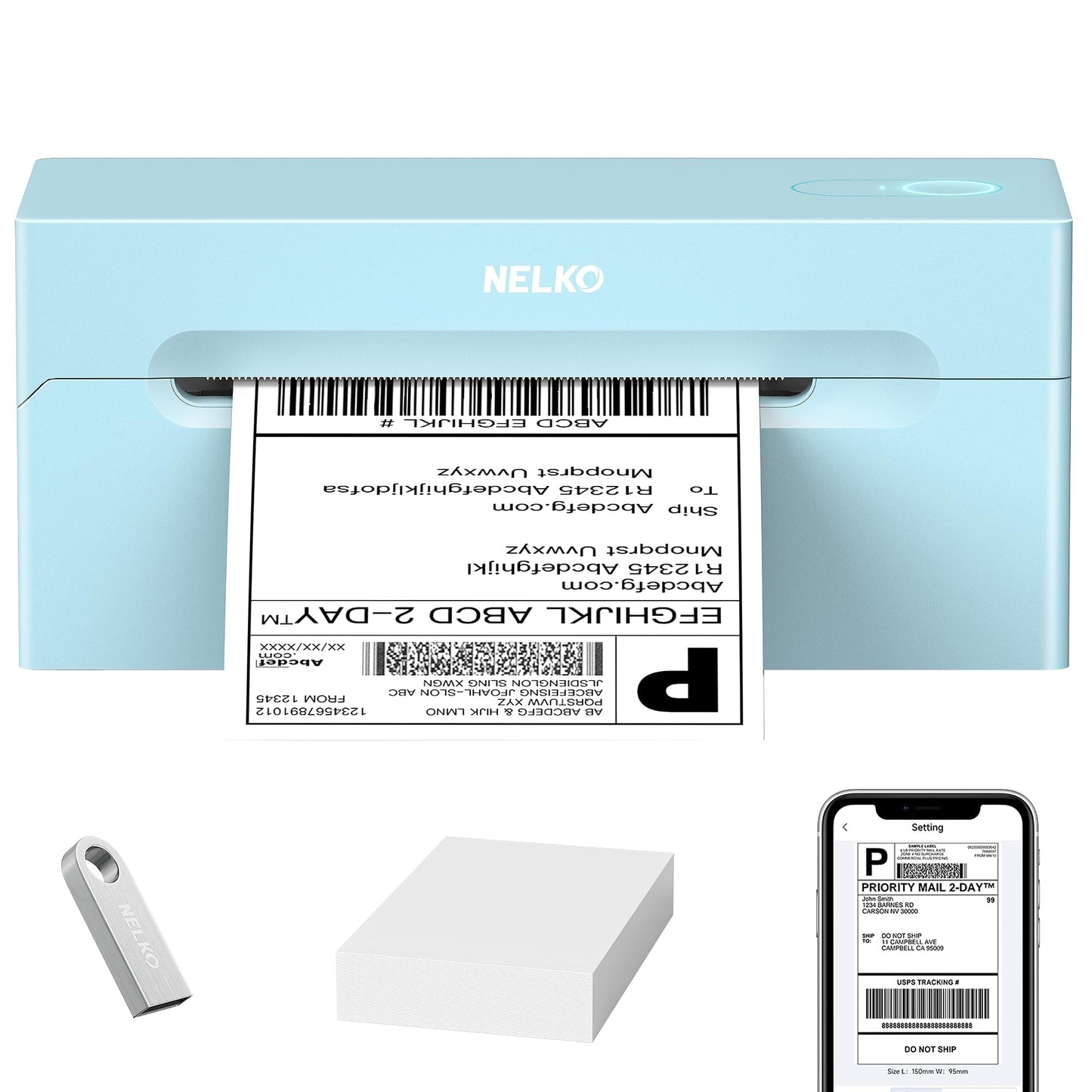 Nelko Bluetooth Thermal Shipping Label Printer, Wireless 4x6 Shipping Label Printer for Shipping Packages, Support Android, iPhone and Windows, Widely Used for Amazon, Ebay, Shopify, Etsy, USPS