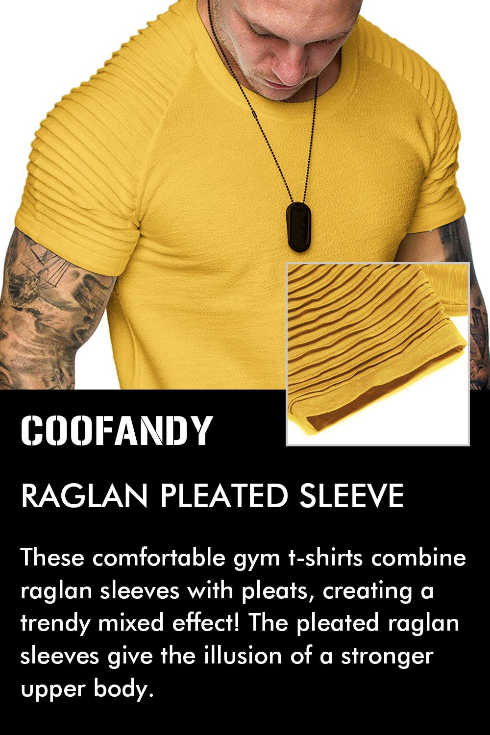 COOFANDY Men's Muscle T-Shirt Pleated Raglan Sleeve Bodybuilding Gym Tee Short Sleeve Fashion Workout Shirts Hipster Shirt