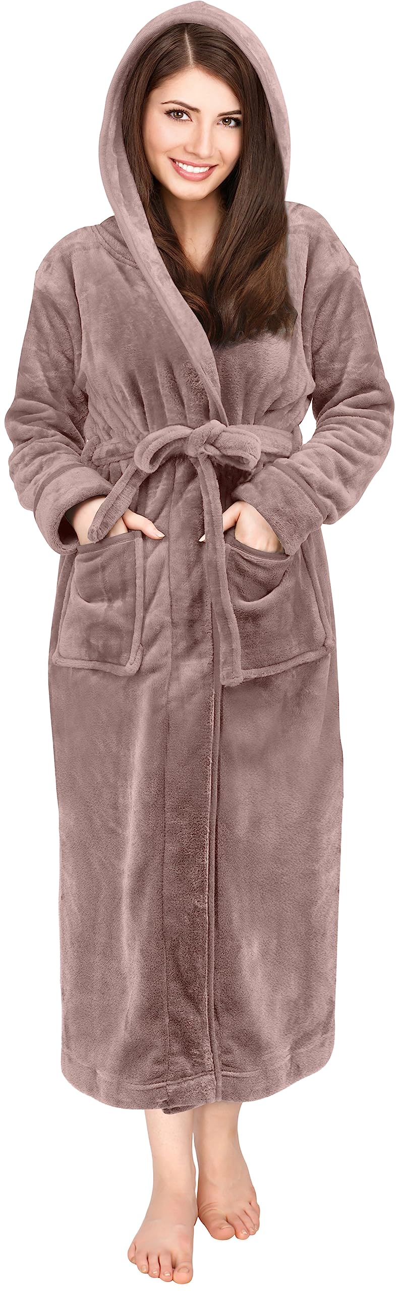 NY Threads Womens Fleece Hooded Bathrobe Plush Long Robe