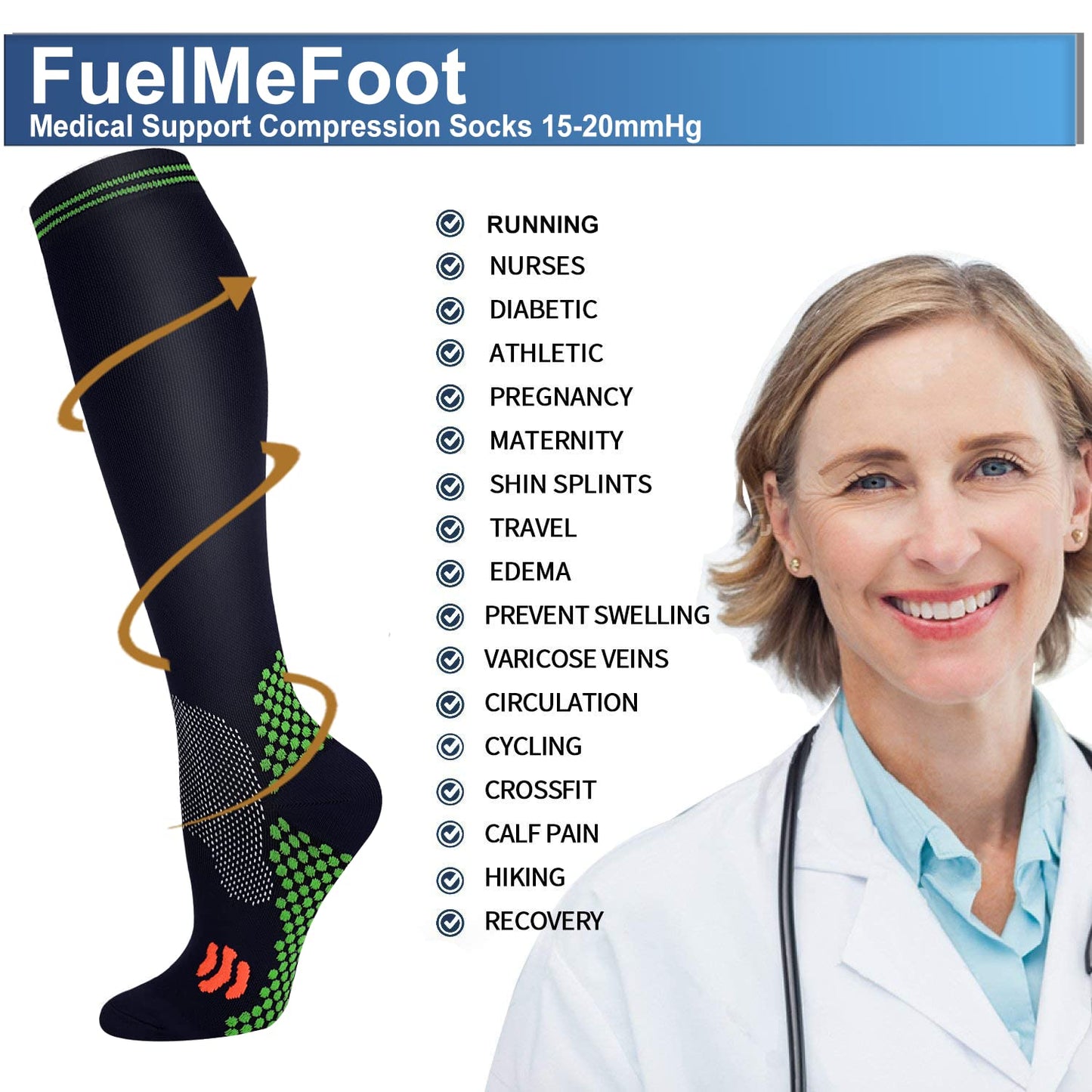 FuelMeFoot 3 Pack Copper Compression Socks - Compression Socks Women & Men Circulation - Best for Medical,Running,Athletic